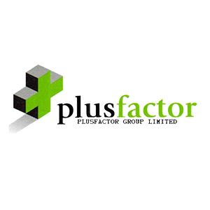 Logo of PlusFactor - part of JDM Technology Group